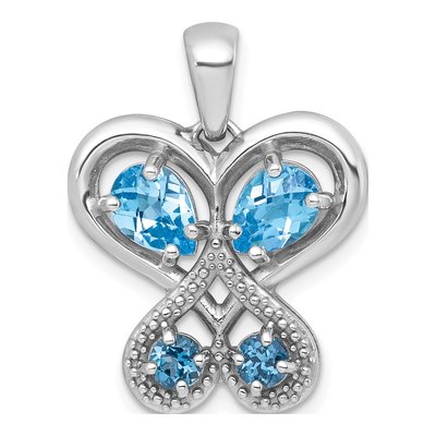 Sterling Silver Swiss Blue Topaz Butterfly Heart Pendant