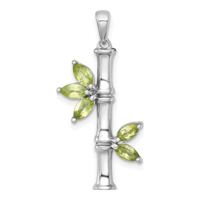 Sterling Silver Peridot Bamboo Leaves Pendant