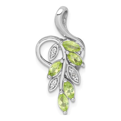 Sterling Silver Peridot & White Topaz Leaves Slide Pendant