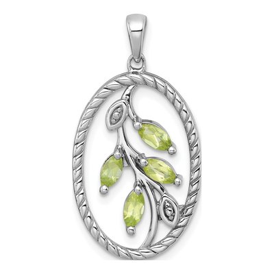 Sterling Silver Peridot Leaves Oval Pendant
