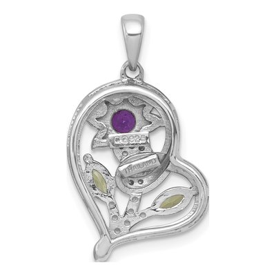 Sterling Silver Peridot & Amethyst Heart Flower Pendant – view 4