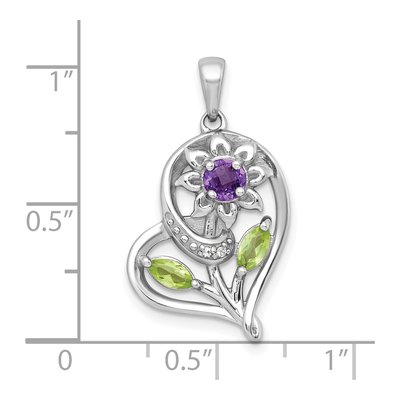 Sterling Silver Peridot & Amethyst Heart Flower Pendant – view 5