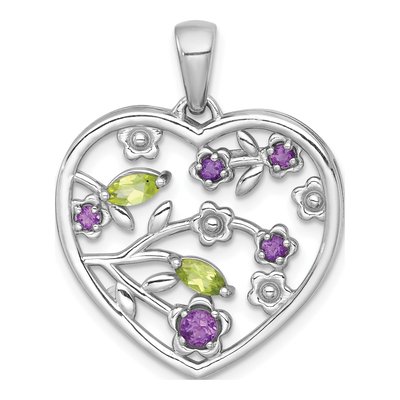 Sterling Silver Peridot Heart Pendant