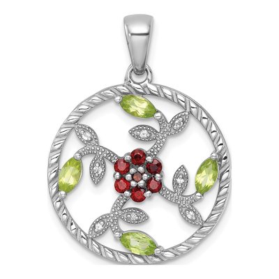 Sterling Silver Peridot & Garnet Pendant
