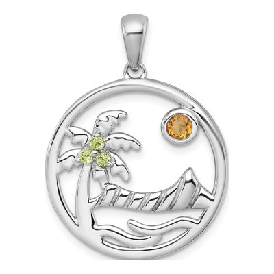 Sterling Silver Citrine & Peridot Circle Pendant