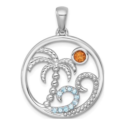 Sterling Silver Citrine & Swiss Blue Topaz Beach Circle Pendant