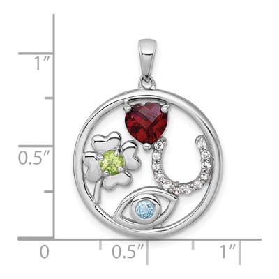 Sterling Silver Multi-Gem Good Luck Pendant – view 5