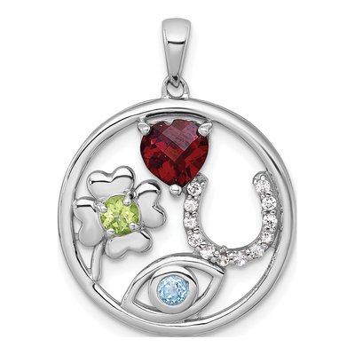 Sterling Silver Multi-Gem Good Luck Pendant