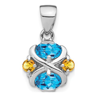 Sterling Silver Swiss Blue Topaz & Citrine Pendant