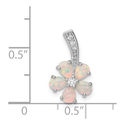 Sterling Silver Lab-Created Opal & CZ Flower Pendant – view 4