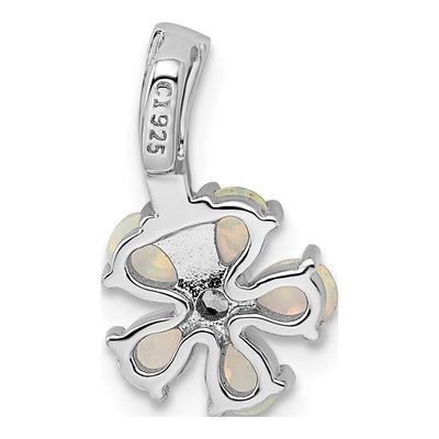 Sterling Silver Lab-Created Opal & CZ Flower Pendant – view 5