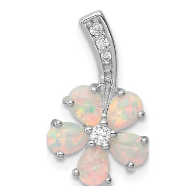 Sterling Silver Lab-Created Opal & CZ Flower Pendant