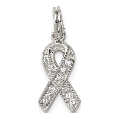 Sterling Silver CZ Awareness Ribbon Pendant