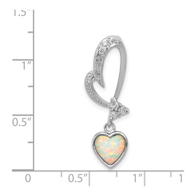 Sterling Silver Lab-Created Opal & CZ Heart Pendant – view 4