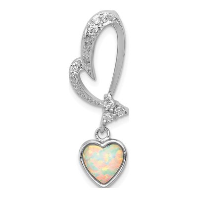 Sterling Silver Lab-Created Opal & CZ Heart Pendant