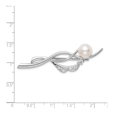 Sterling Silver CZ & Pearl Pin Brooch – view 3