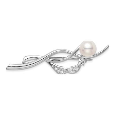 Sterling Silver CZ & Pearl Pin Brooch