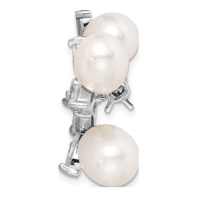 Sterling Silver Pearl & CZ Floral Brooch Pin – view 2