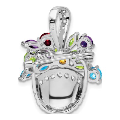 Sterling Silver Multi-Color CZ Basket Pendant & Pin – view 4