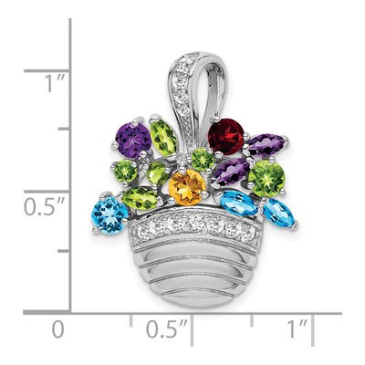 Sterling Silver Multi-Color CZ Basket Pendant & Pin – view 5