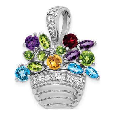 Sterling Silver Multi-Color CZ Basket Pendant & Pin