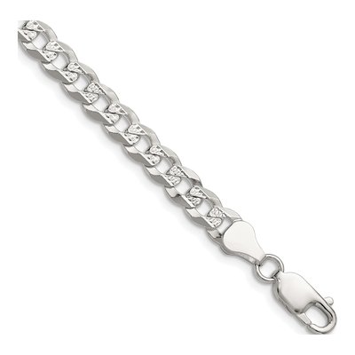 Sterling Silver 5.9mm Diamond-Cut Flat Pave Curb Chain