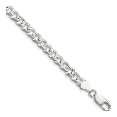 Sterling Silver 5.9mm Diamond-Cut Flat Pave Curb Chain Bracelet