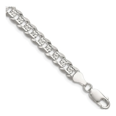 Sterling Silver 6.75mm Diamond-Cut Flat Pave Curb Chain