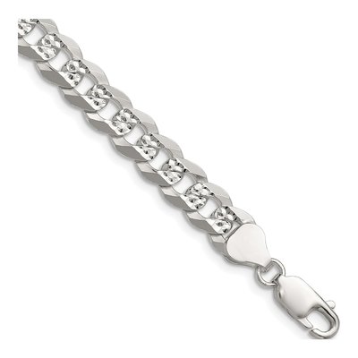 Sterling Silver 7.9mm Diamond-Cut Flat Pave Curb Chain