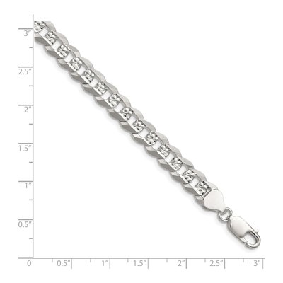 Sterling Silver 7.9mm Diamond-Cut Flat Pave Curb Chain Bracelet – view 2