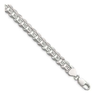 Sterling Silver 7.9mm Diamond-Cut Flat Pave Curb Chain Bracelet