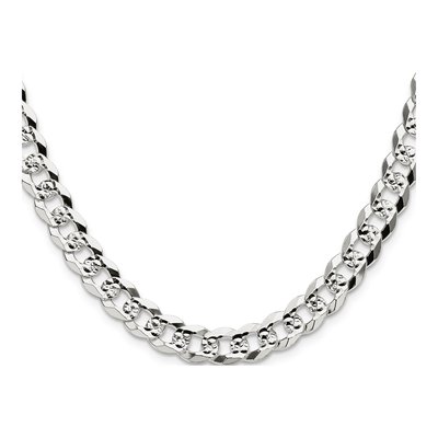 Sterling Silver 8.25mm Diamond-Cut Flat Pave Curb Chain – view 2