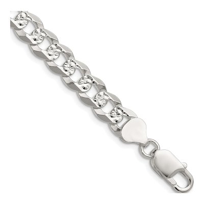 Sterling Silver 8.25mm Diamond-Cut Flat Pave Curb Chain