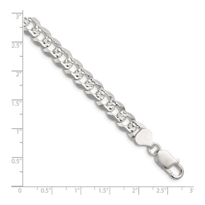 Sterling Silver 8.25mm Diamond-Cut Flat Pave Curb Chain Bracelet – view 2