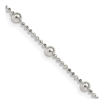 Sterling Silver 1.15mm Diamond-Cut Beaded Chain