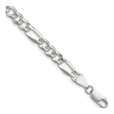Sterling Silver 6.1mm Diamond-Cut Flat Pave Figaro Chain