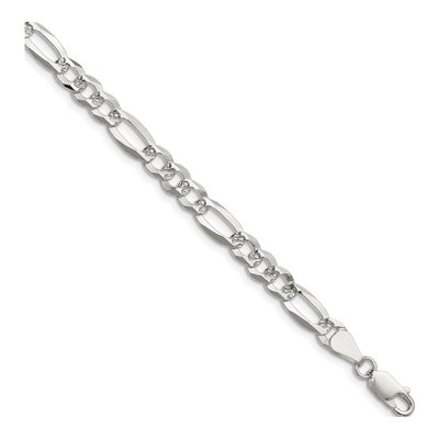 Sterling Silver 6.1mm Diamond-Cut Flat Pave Figaro Chain Bracelet