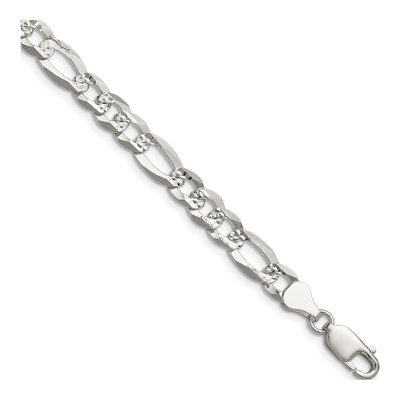 Sterling Silver 7mm Diamond-Cut Flat Pave Figaro Chain Bracelet