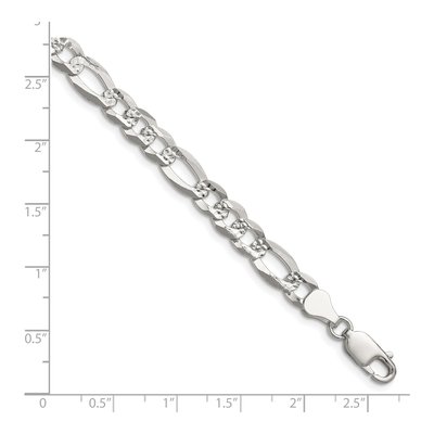 Sterling Silver 7mm Diamond-Cut Flat Pave Figaro Chain Bracelet – view 2