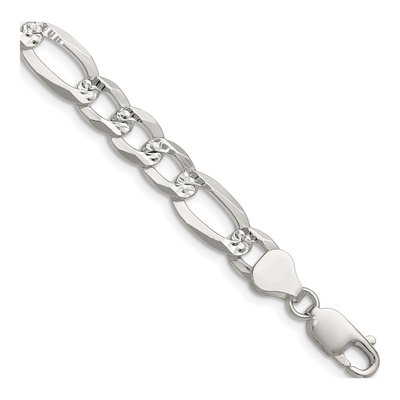 Sterling Silver 7.9mm Diamond-Cut Flat Pave Figaro Chain
