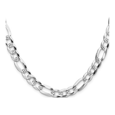 Sterling Silver 7.9mm Diamond-Cut Flat Pave Figaro Chain – view 2