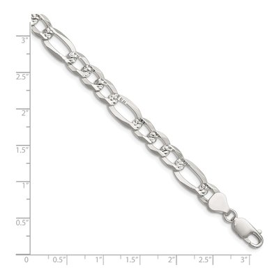 Sterling Silver 7.9mm Diamond-Cut Flat Pave Figaro Chain Bracelet – view 2