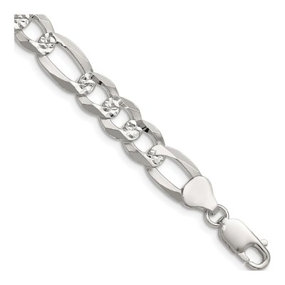 Sterling Silver 8.5mm Diamond-Cut Flat Pave Figaro Chain