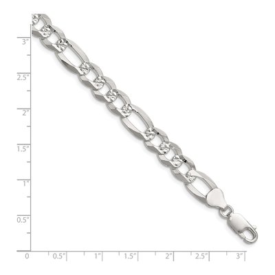 Sterling Silver 8.5mm Diamond-Cut Flat Pave Figaro Chain Bracelet – view 2