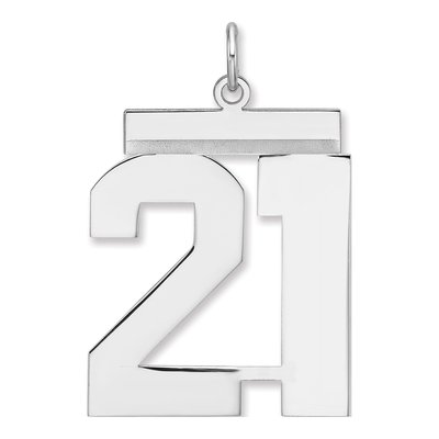 Sterling Silver Number 21 Charm Pendant, XL
