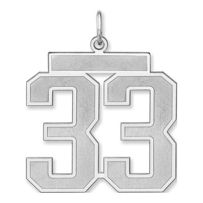 Sterling Silver Number 33 Charm Pendant, Satin Finish