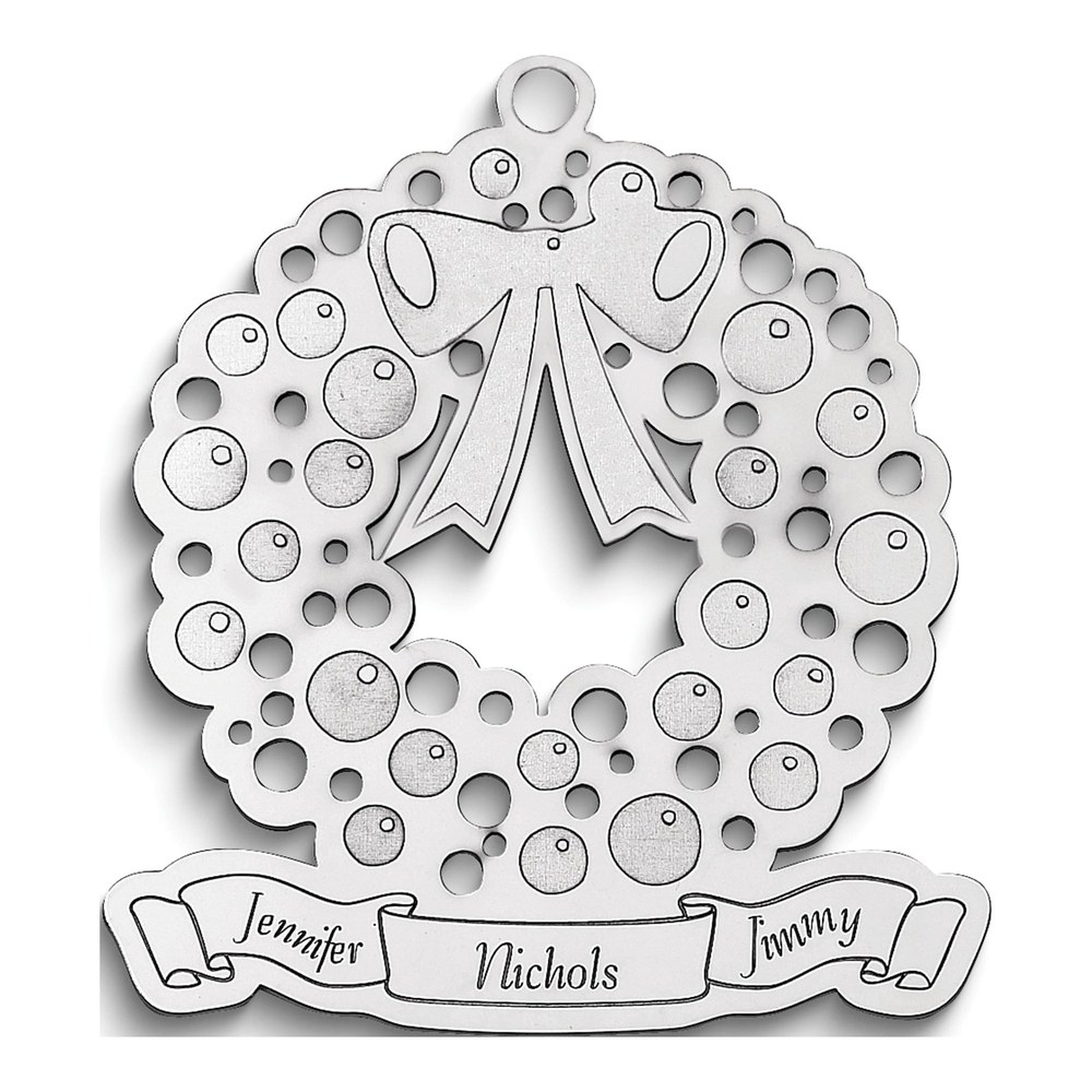 Personalized Sterling Silver Christmas Wreath Ornament