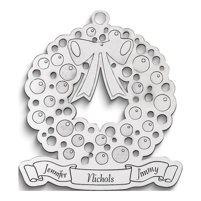 Personalized Sterling Silver Christmas Wreath Ornament