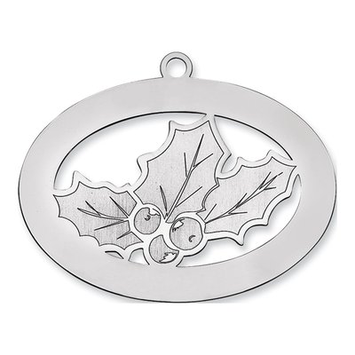 Sterling Silver Rhodium-Plated Christmas Holly Ornament