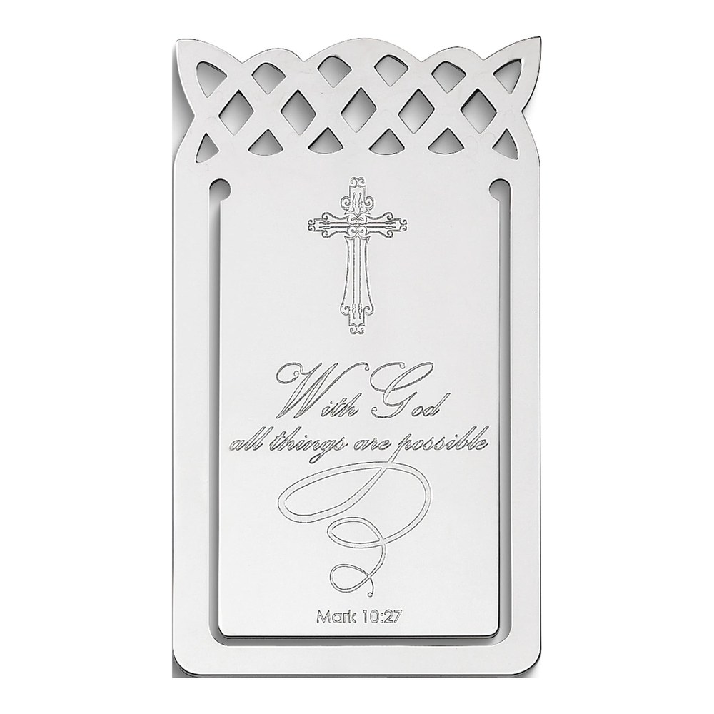 Sterling Silver Cross Bookmark with Mark 10:27 Verse